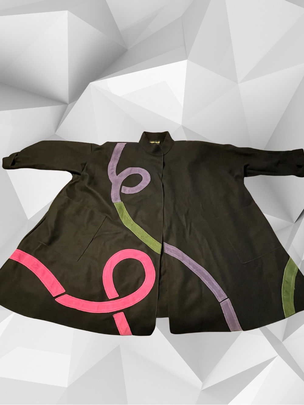 Vintage OSGOOD SMÜK Women’s Wool Swing Coat 80s Wearable Art Suede Jacket OSFM - Picture 8 of 16